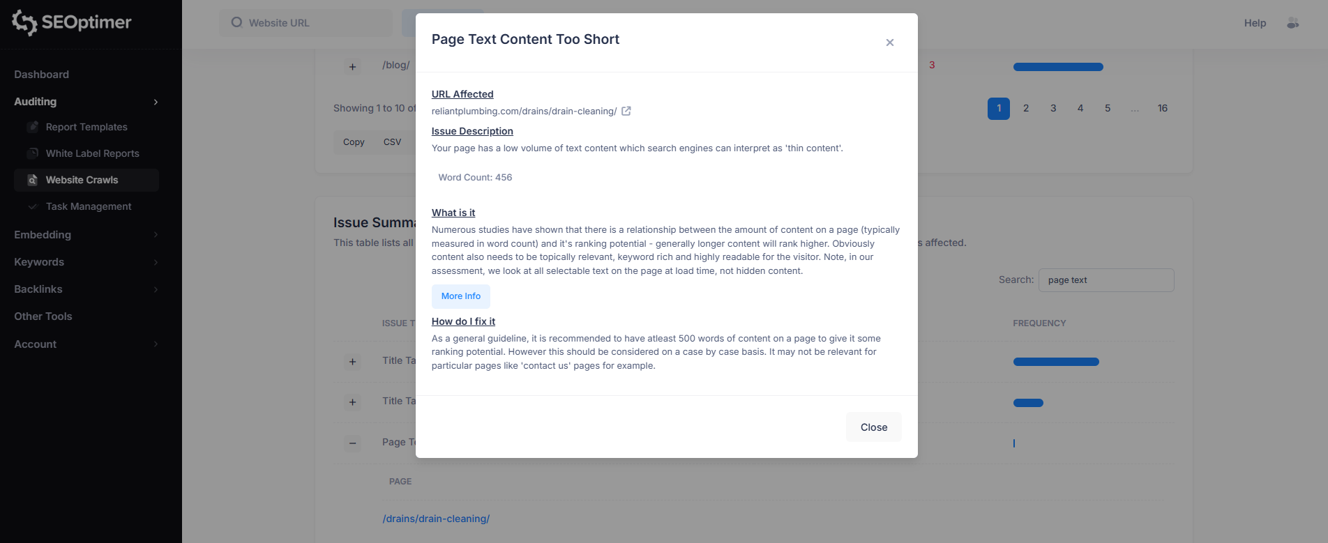 Page text content too short